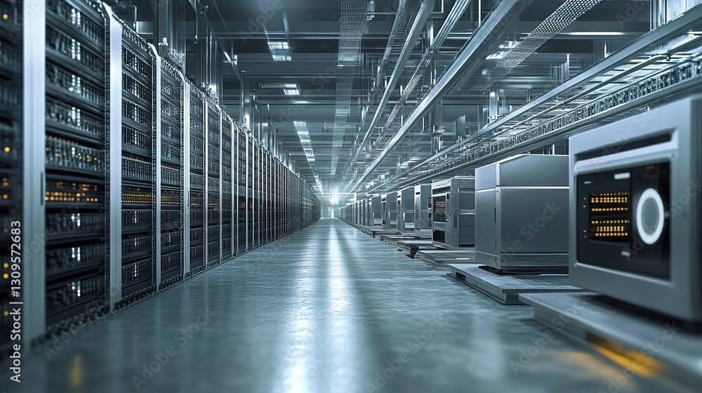 Poster a high-tech industrial network using cloud computing for seamless automation.