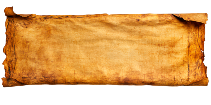 Weathered Horizontal Parchment Scroll with Aged Appearance Isolate on Transparent Background, cutout, png