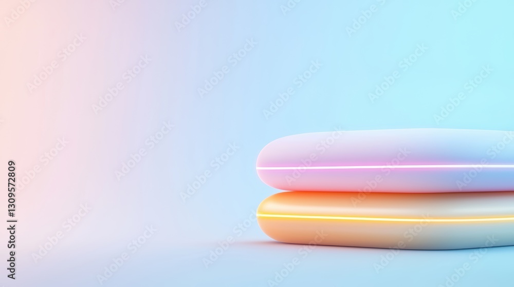 Poster a minimalist design featuring two smooth, stacked shapes in pastel colors against a soft gradient ba