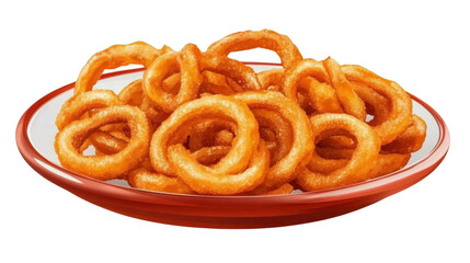 Seasoned Curly Fries on a plate isolated on transparent png background.