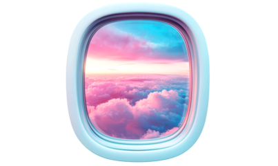 Soft Iridescent Clouds Seen through Airplane Window at Sunset Isolate on Transparent Background, cutout, png