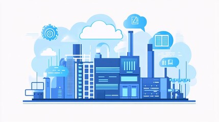 Obraz premium A modern industrial setup where cloud computing manages production efficiency.