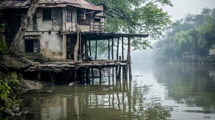 Traditional ganges river home india architecture photo calm environment serene view cultural essence
