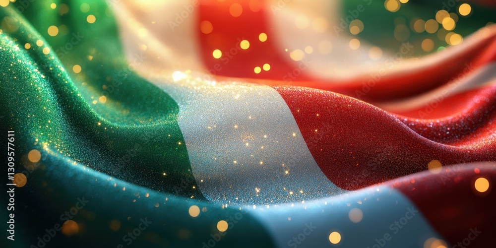 Poster elegant display of the italian flag with sparkling lights on a flowing fabric background