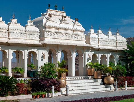 Interior courtyard in the City Palace in Udaipur - Rajasthan in India.