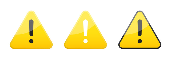 Set of yellow warning sign with exclamation mark isolated on white background, vector illustration.
