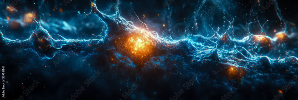 Poster microscopic realm: a neural network with glowing synapses
