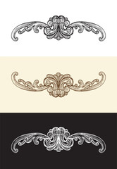 Set of hand drawing design elements. Vector isolated illustration. Vintage decorative baroque monogram, architectural detail in old fashioned style for decoration, cards, wedding, print and design