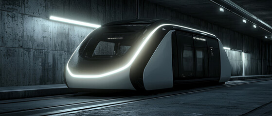 Obraz premium Futuristic train in a dimly lit tunnel