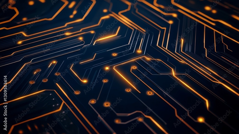 Poster abstract close-up of an intricate circuit board design with glowing lines and nodes
