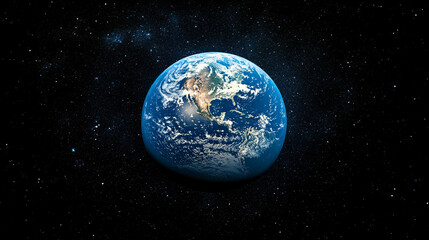 Stunning blue planet earth in space with stars background detailed view.