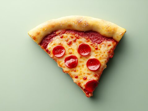 A slice of pizza emoji isolated on a soft green background.