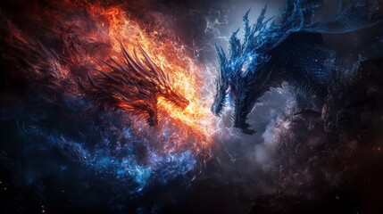 Epic battle of celestial dragons a fantastical showdown in the cosmos digital art mystical landscape perspective