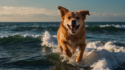 dog playing on the beach. generated ai