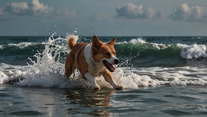 dog running in water. generated ai