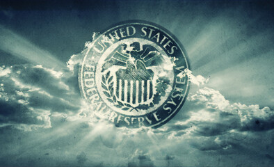 Symbol of the US Federal Reserve System in the sun light. Concept and idea on the topic of finance,...