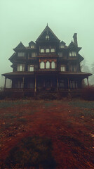 Obraz premium Mysterious Foggy Mansion Illustration