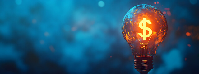 A glowing white light bulb with a dollar sign on it against a blue background
