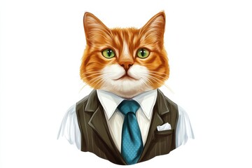 Business cat illustration in professional attire showcases unique animal character