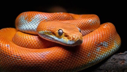 Fototapeta premium Enchanted Scales: The Intricate Detail of an Orange Snake
