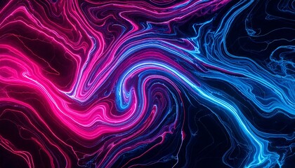 Fototapeta premium Neon Sign Marble background with glowing neon pink-blue swirls on black.