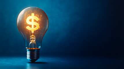 A glowing white light bulb with a dollar sign on it against a blue background
