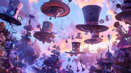 Surreal Wonderland: A Dreamlike Escape into a Floating City of Teacups and Top Hats