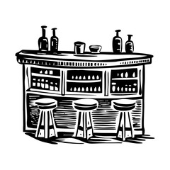 Wine bar counter, vintage style vector illustration