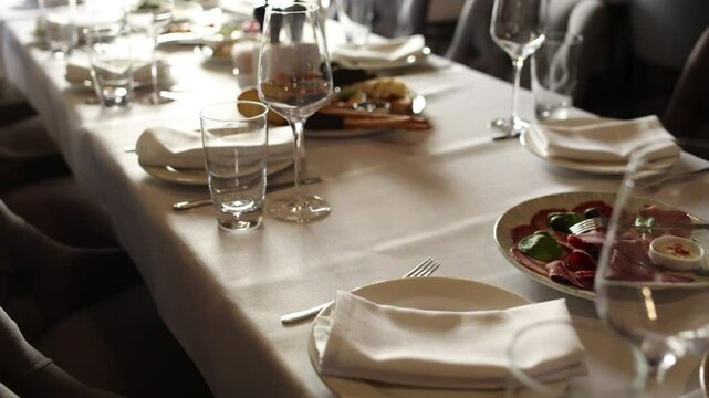 food and drinks on a festive table in a restaurant