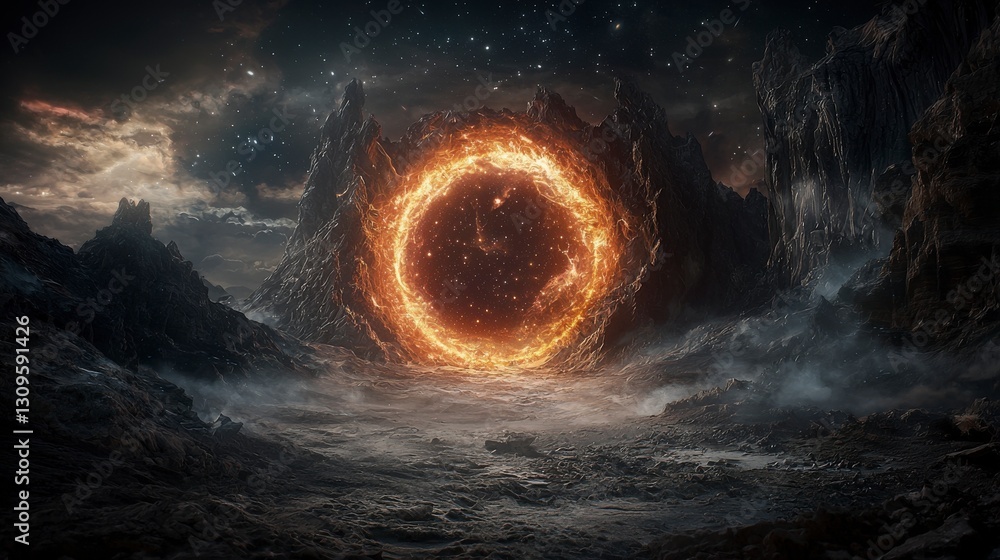 Poster cosmic portal unveiled mysterious event in a vast landscape digital art otherworldly environment dra