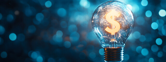 A glowing white light bulb with a dollar sign on it against a blue background

