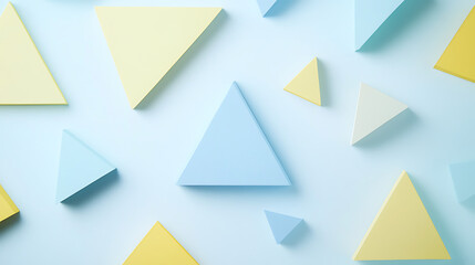 Abstract geometric background with pastel blue and yellow 3D triangular shapes

