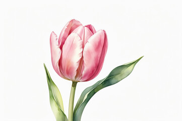 Fototapeta premium Watercolor illustration of a delicate open pink tulip flower on a white background. Clip art of spring flowers.