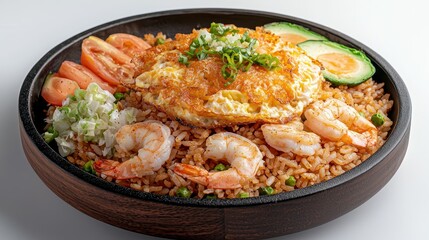 Fototapeta premium Delicious thai fried rice with egg and shrimp street food style vibrant bowl culinary delight