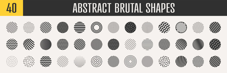 Abstract brutal shapes geometric. Memphis design, retro elements for web, vintage, advertisement, commercial banner, poster, leaflet, billboard, sale. Collection trendy halftone.