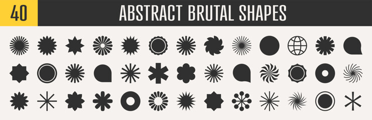 Abstract brutal shapes geometric. Memphis design, retro elements for web, vintage, advertisement, commercial banner, poster, leaflet, billboard, sale. Collection trendy halftone.