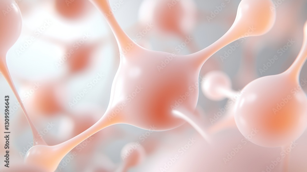Poster an abstract image showing interconnected cells in soft pink hues, representing biological structures