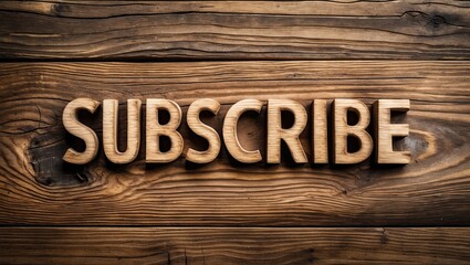 Wooden letters spelling 'Subscribe' on a rustic wooden surface, creating a warm and inviting atmosphere