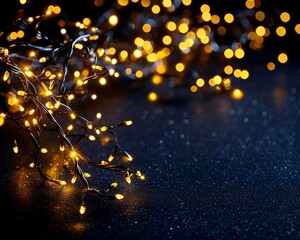 Glowing fairy lights on dark background.