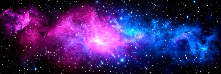 Obraz premium Cosmic Nebula in Pink and Blue - A vibrant nebula swirls in shades of pink and blue, set against a backdrop of dark space speckled with stars