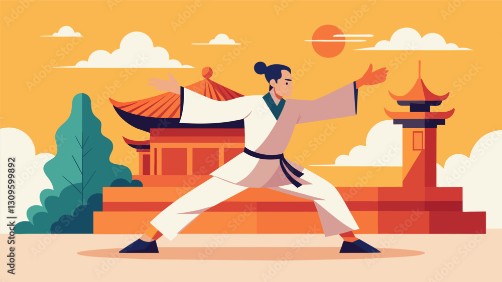 Poster with gentle movements the emperor practices tai chi in the courtyard finding balance and peace in th