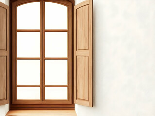 Fototapeta premium Wooden Window with Open Shutters 3D Render