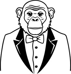Fototapeta premium Chimpanzee in a suit elegant primate illustration in black and white art