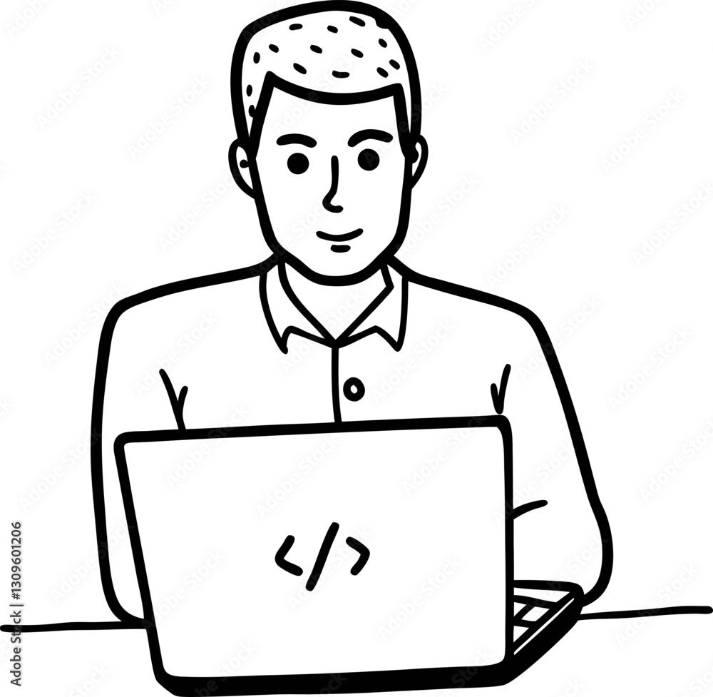 Poster graphic illustration of a focused person coding on a laptop computer