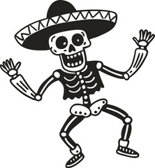 skeleton in sombrero dancing for day of the dead celebration