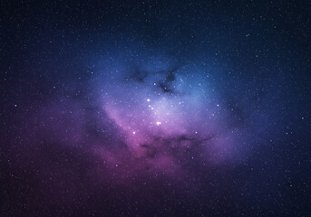 Fototapeta premium Cosmic Nebula: A Celestial Tapestry of Purple and Blue Hues Across the Starry Night Sky