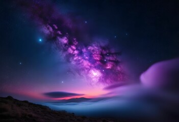 Obraz premium A Starry Night Sky with Glowing Purple and Blue Clouds