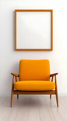 Mid Century Modern 3D Render Orange Chair and Wooden Frame