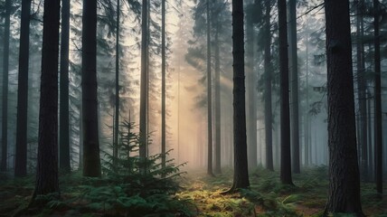 Obraz premium Misty Fir Forest at Dawn #11