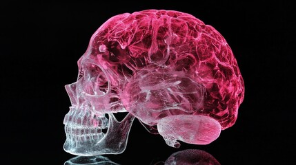Illuminating brain x-ray scan of skull structure medical imaging lab radiology analysis futuristic environment enigmatic viewpoint glowing concept
